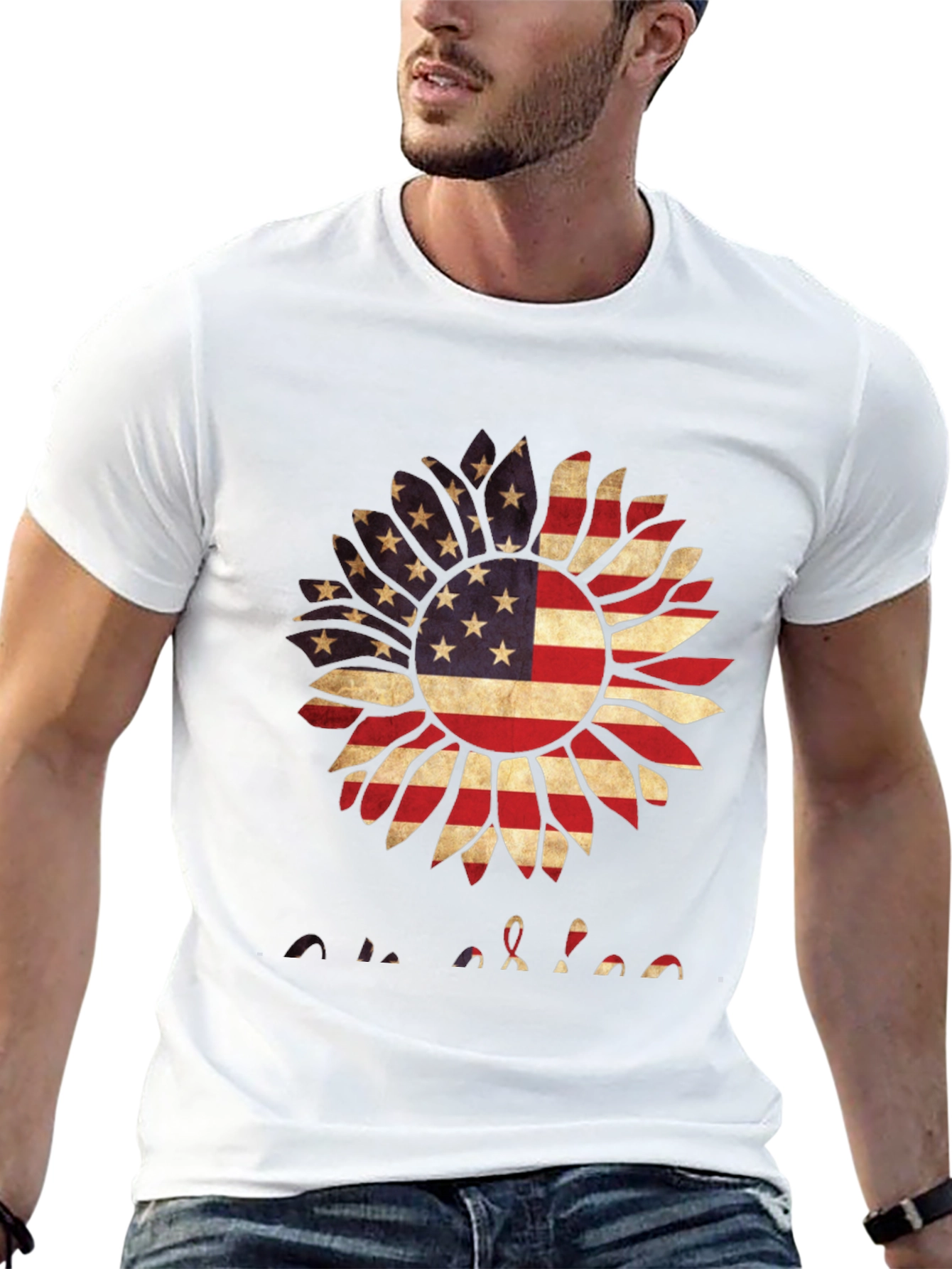 American Flag Sunflower Graphic T-Shirt