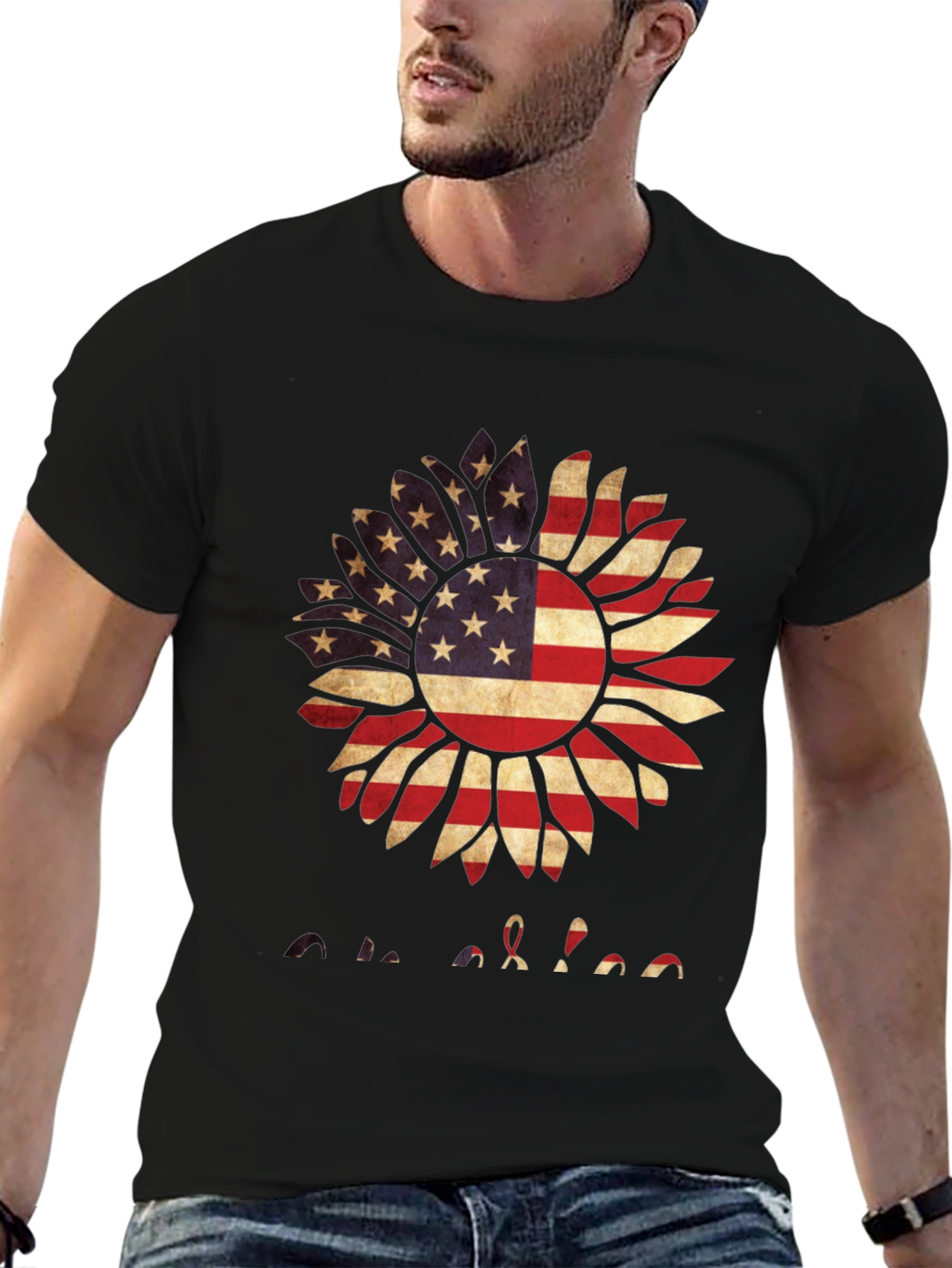 American Flag Sunflower Graphic T-Shirt