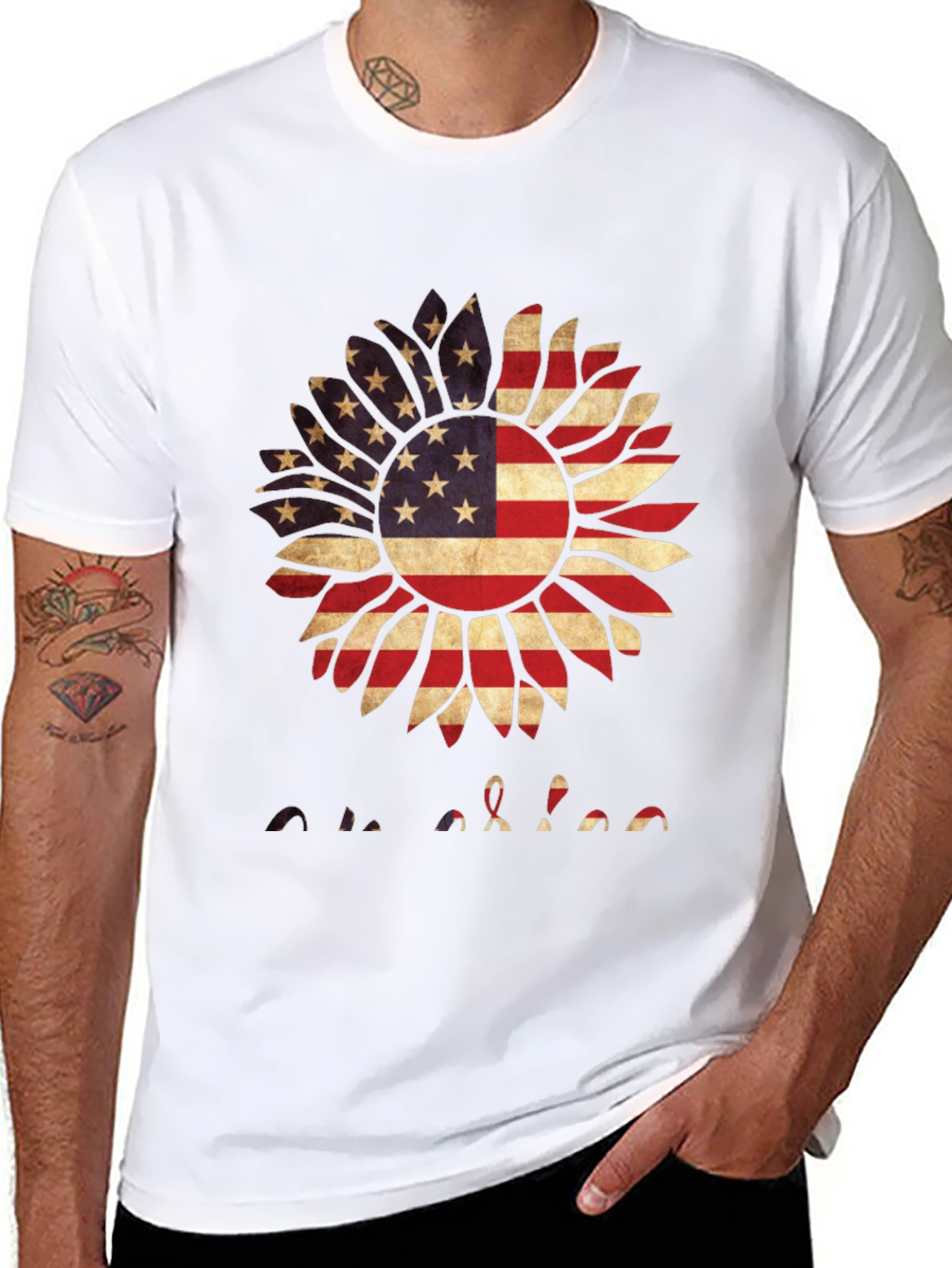 American Flag Sunflower Graphic T-Shirt