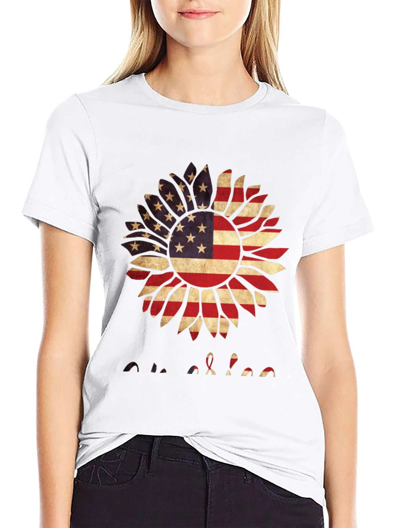 American Flag Sunflower Graphic T-Shirt