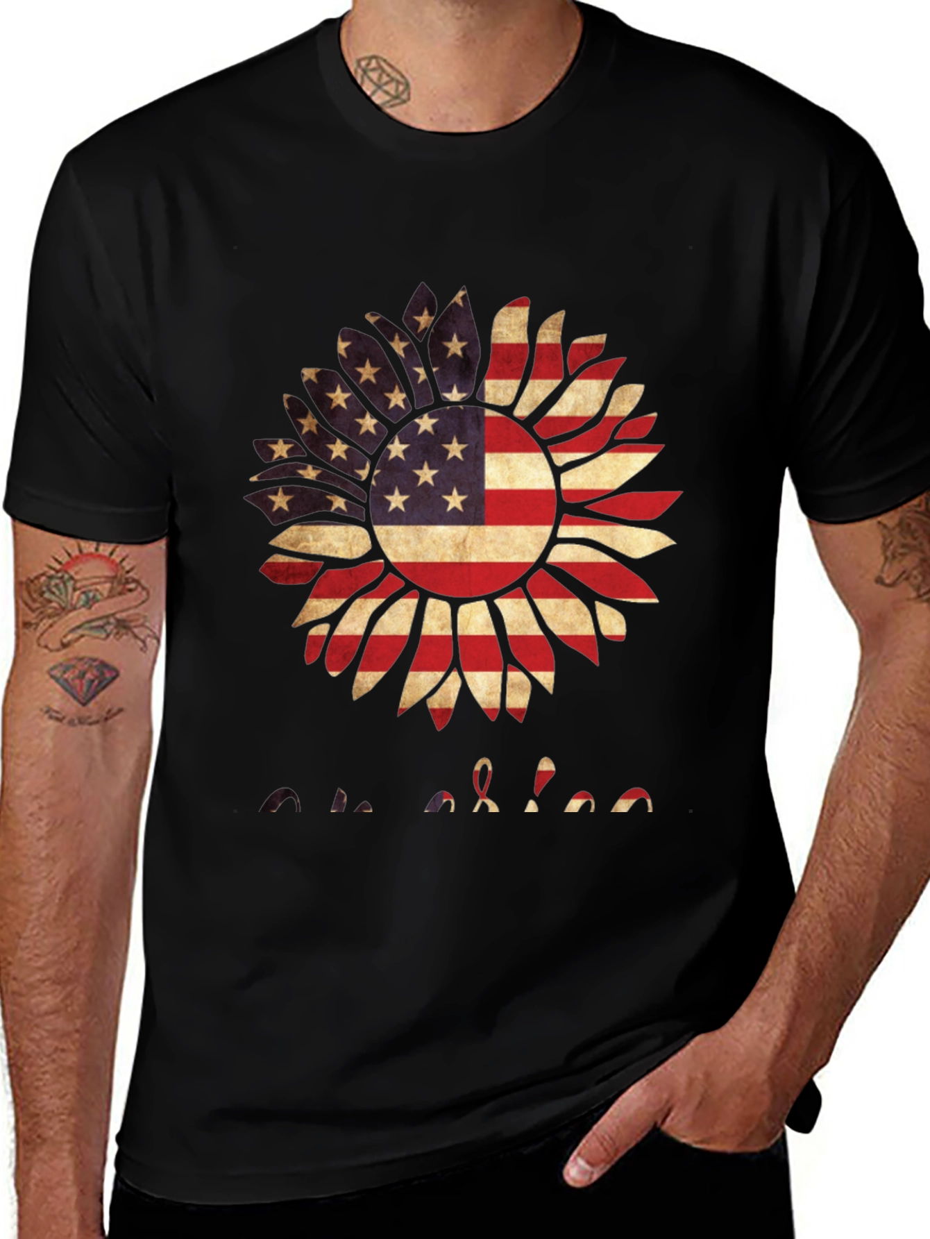 American Flag Sunflower Graphic T-Shirt