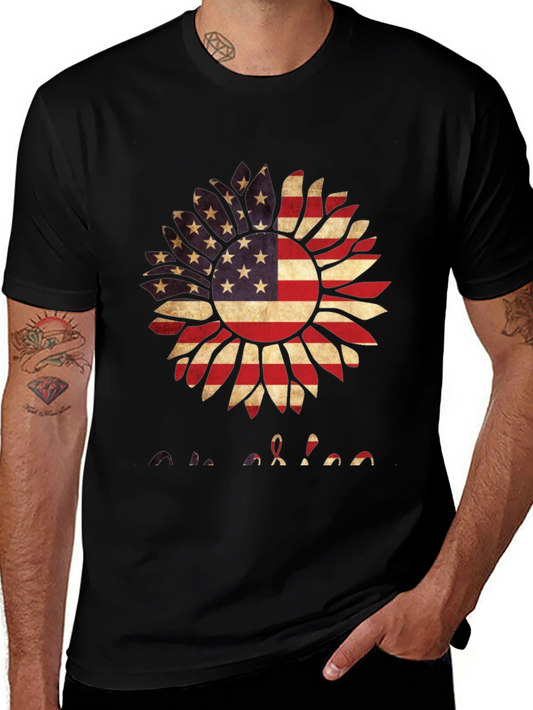 American Flag Sunflower Graphic T-Shirt