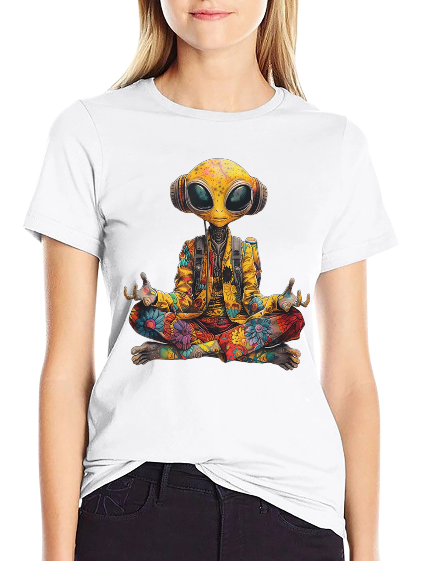 Meditating Alien T-Shirt - Cosmic Comfort