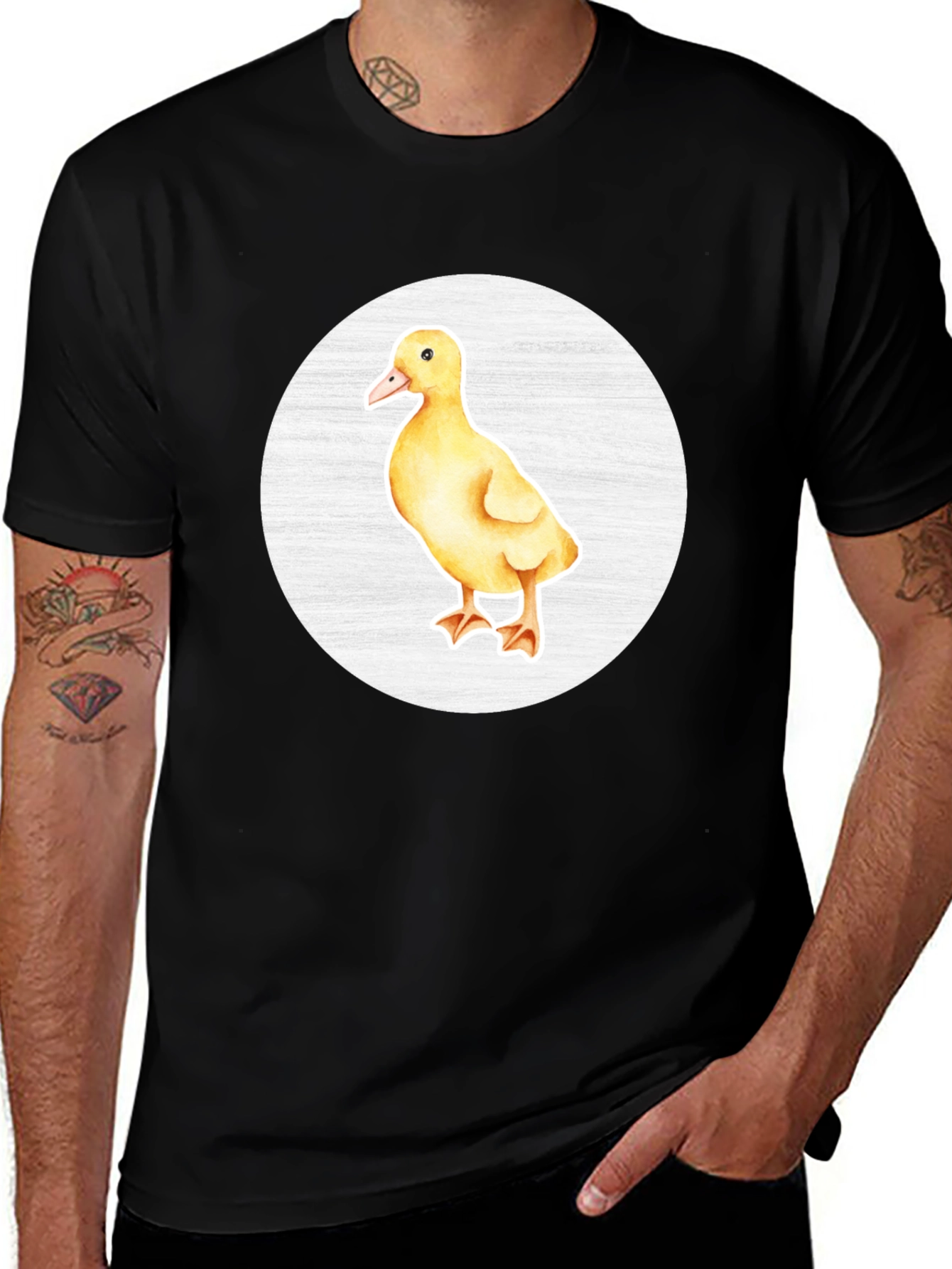 Cute Duckling Graphic Tee - Black Cotton T-Shirt