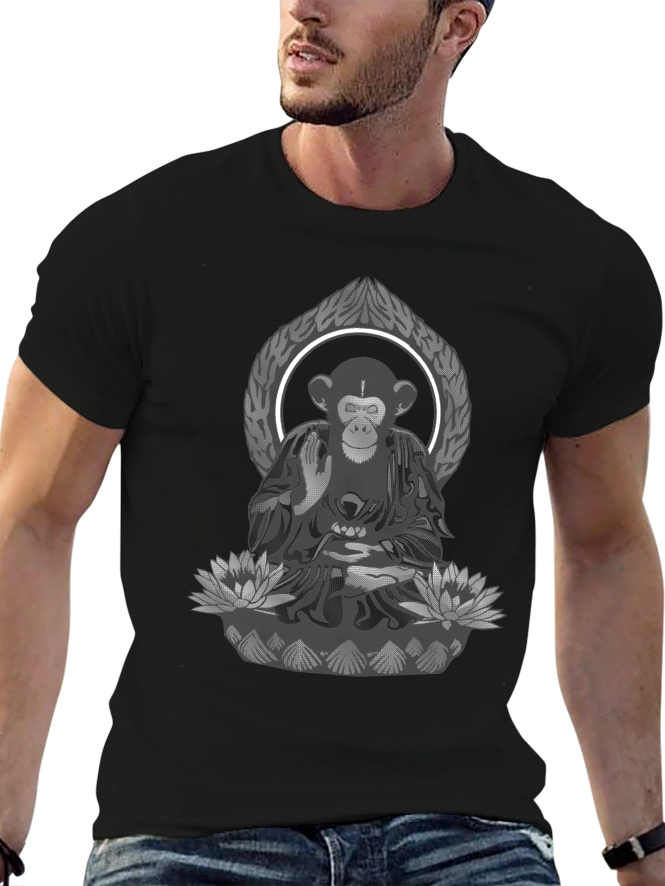 Zen Monkey Graphic Tee - Meditating Chimp T-Shirt