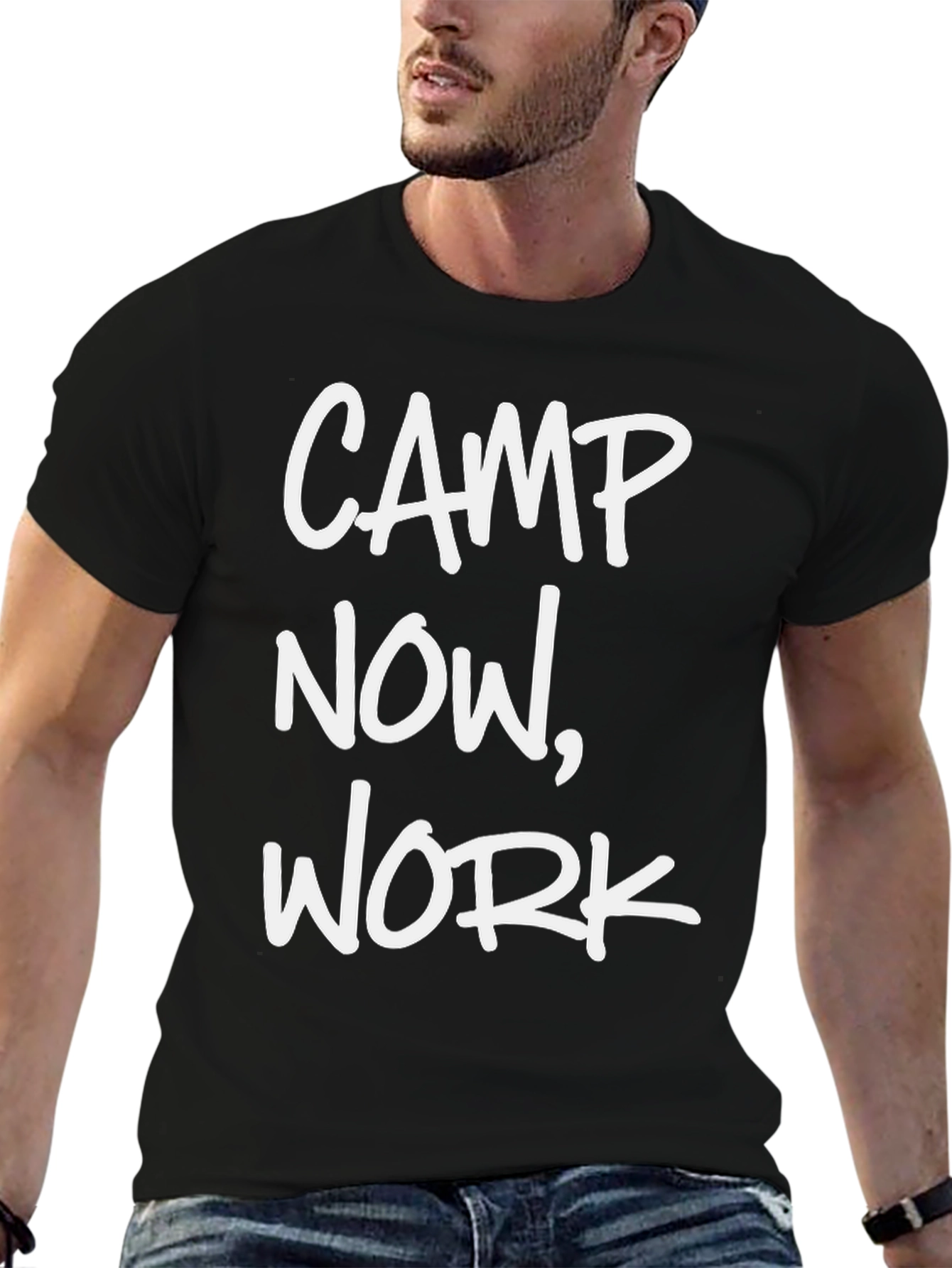 Camp Now Work Later Black Graphic Tee