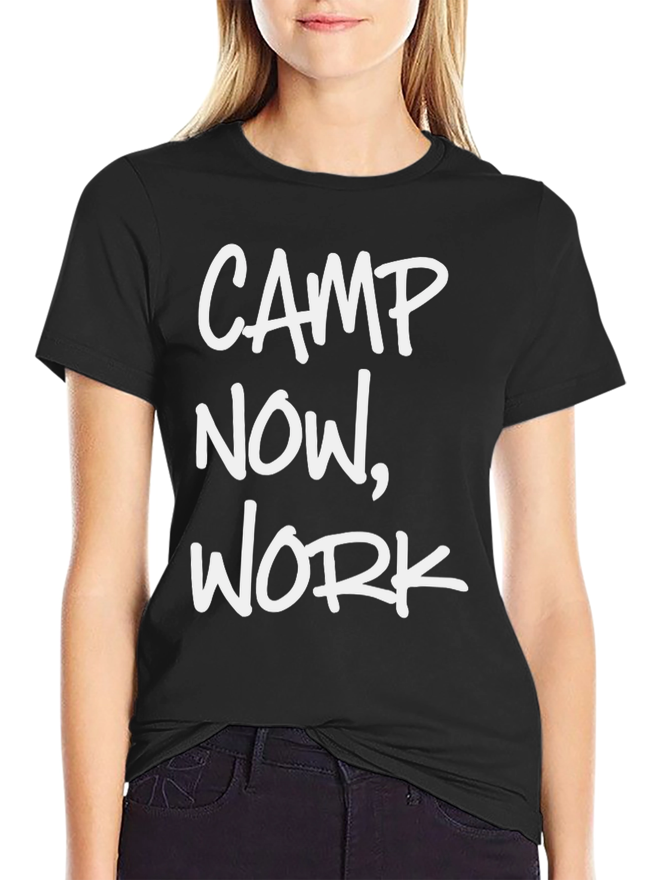 Camp Now Work Later Black Graphic Tee