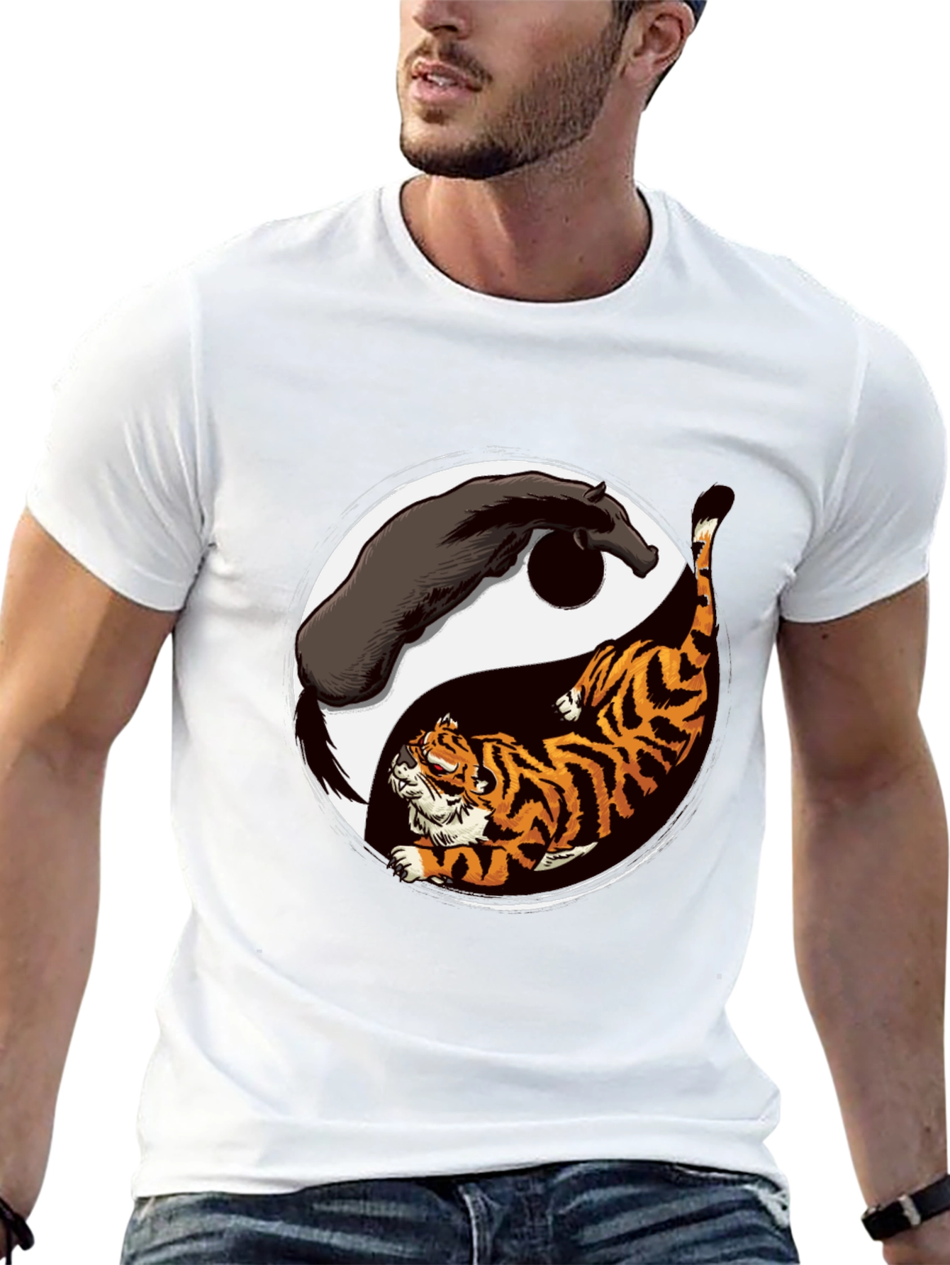 Yin Yang Tiger & Horse Graphic T-Shirt