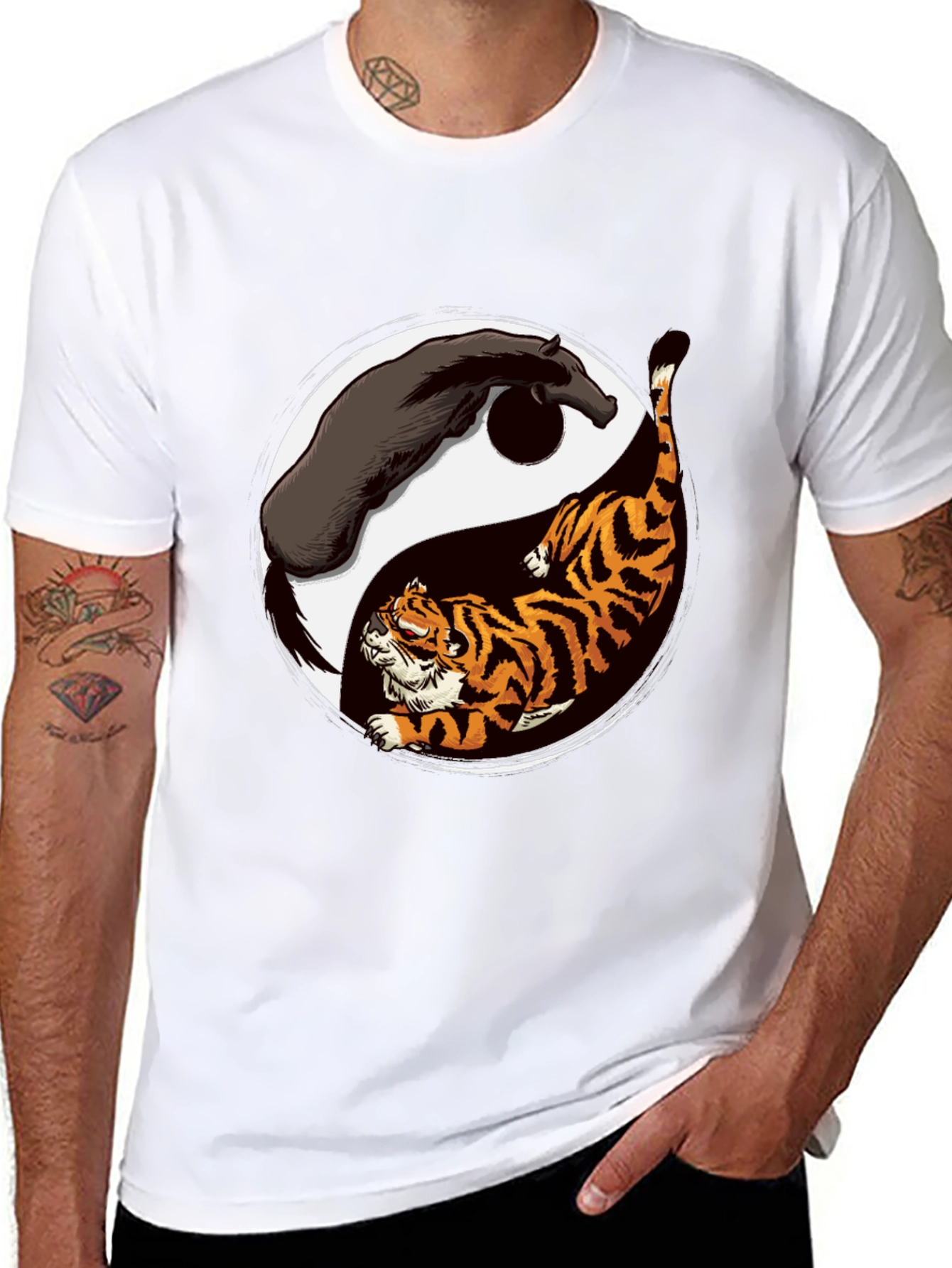 Yin Yang Tiger & Horse Graphic T-Shirt