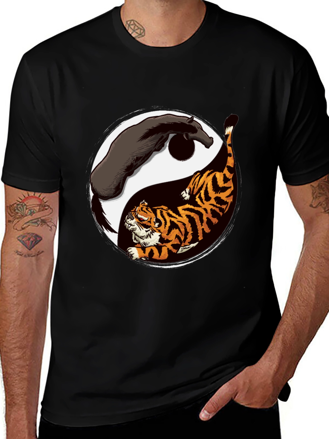 Yin Yang Tiger & Horse Graphic T-Shirt