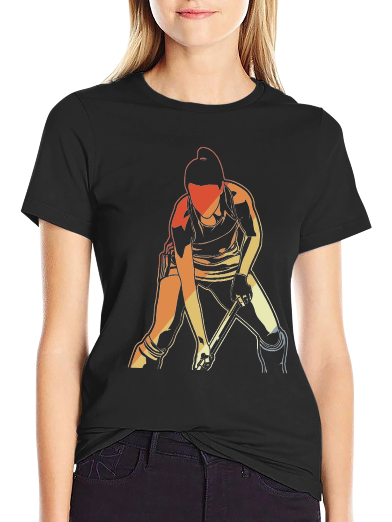 Hockey Player Graphic T-Shirt - Black Cotton Tee
