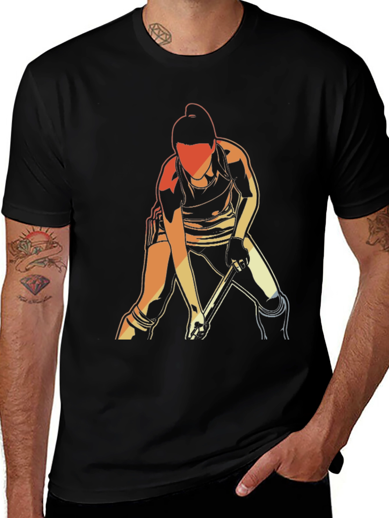 Hockey Player Graphic T-Shirt - Black Cotton Tee