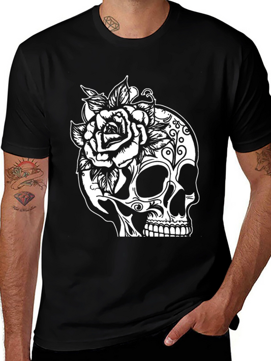 Skull & Rose Graphic Tee - Gothic Style