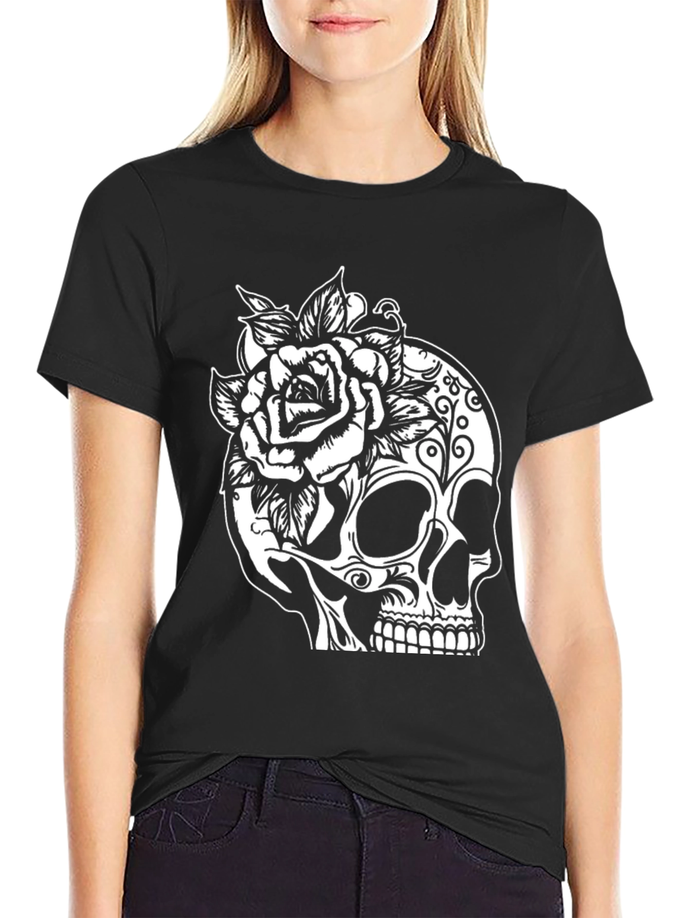 Skull & Rose Graphic Tee - Gothic Style