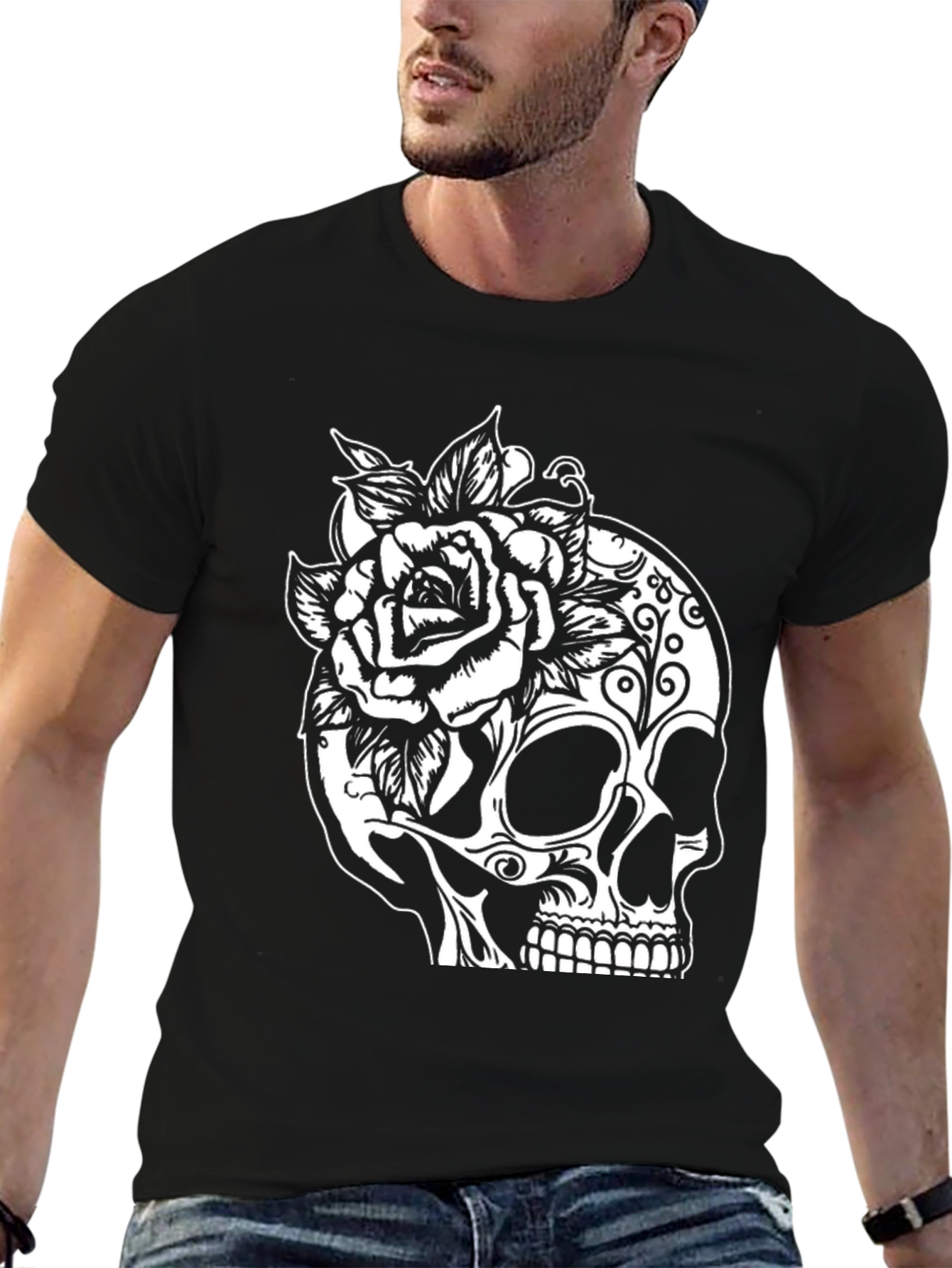 Skull & Rose Graphic Tee - Gothic Style
