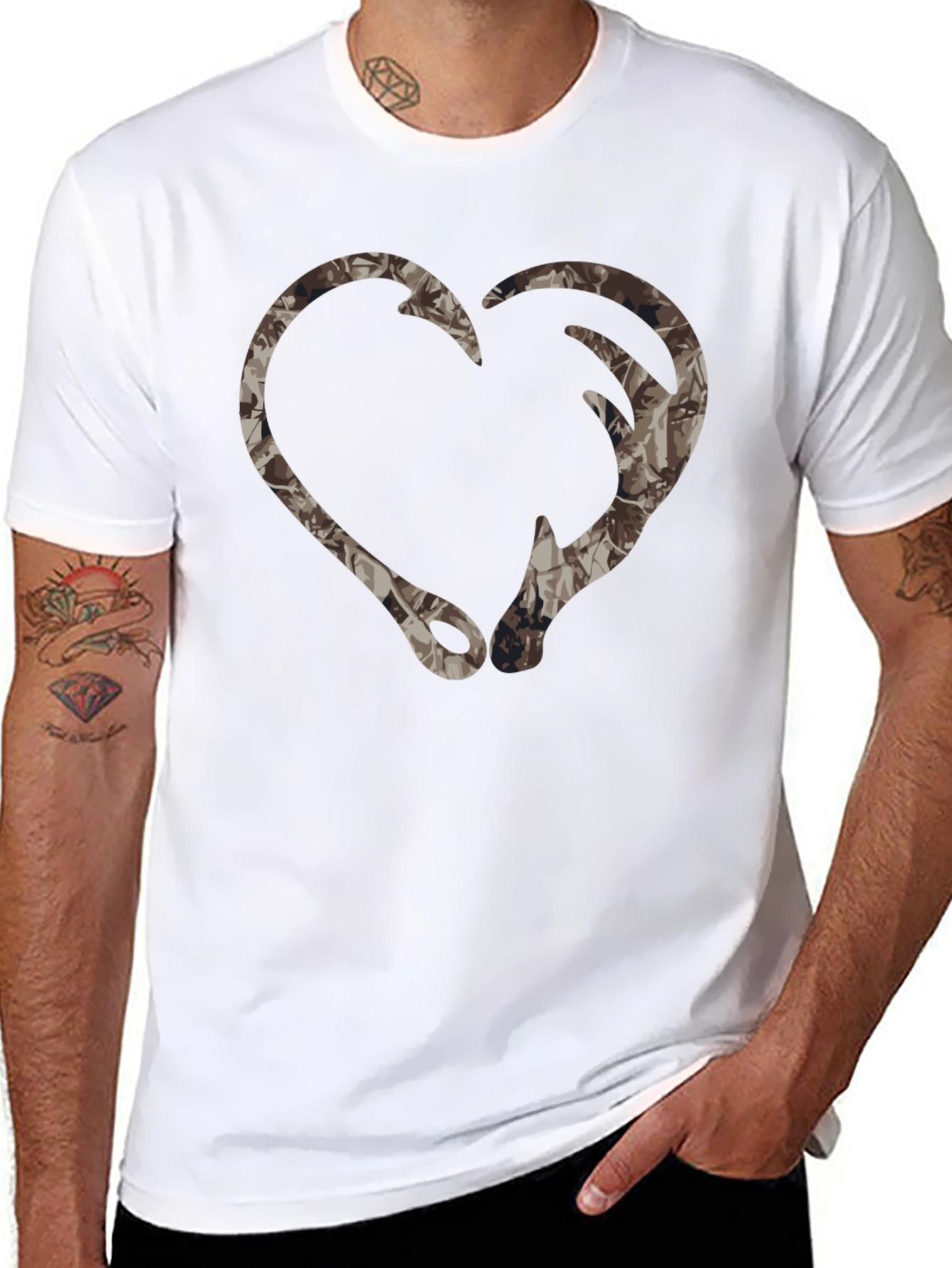 Camo Heart Fishing Hook T-Shirt - Outdoor Apparel