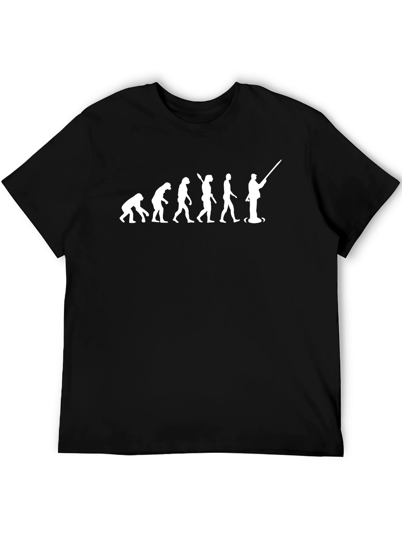 Evolution of Man Fishing T-Shirt - Black