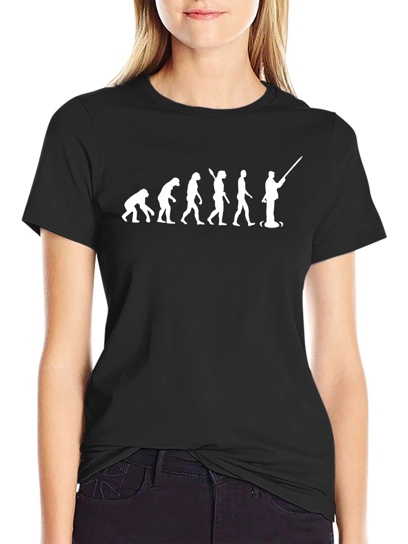 Evolution of Man Fishing T-Shirt - Black