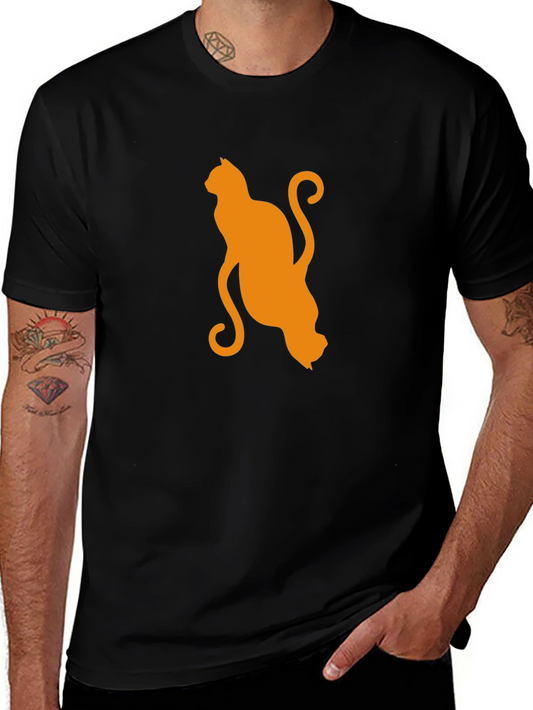 Orange Cat Silhouette Black T-Shirt