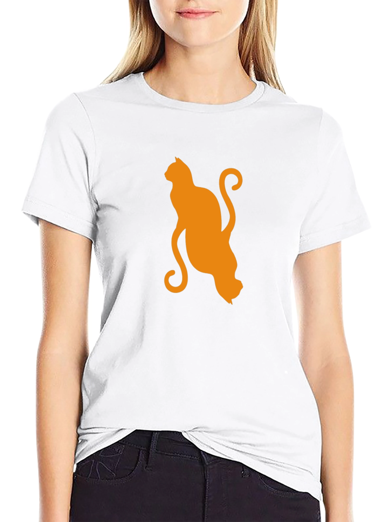 Orange Cat Silhouette Black T-Shirt