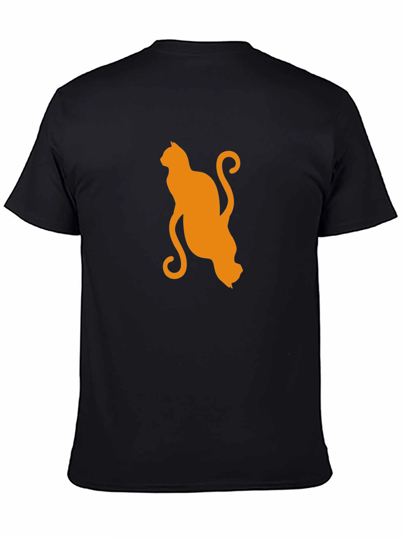 Orange Cat Silhouette Black T-Shirt