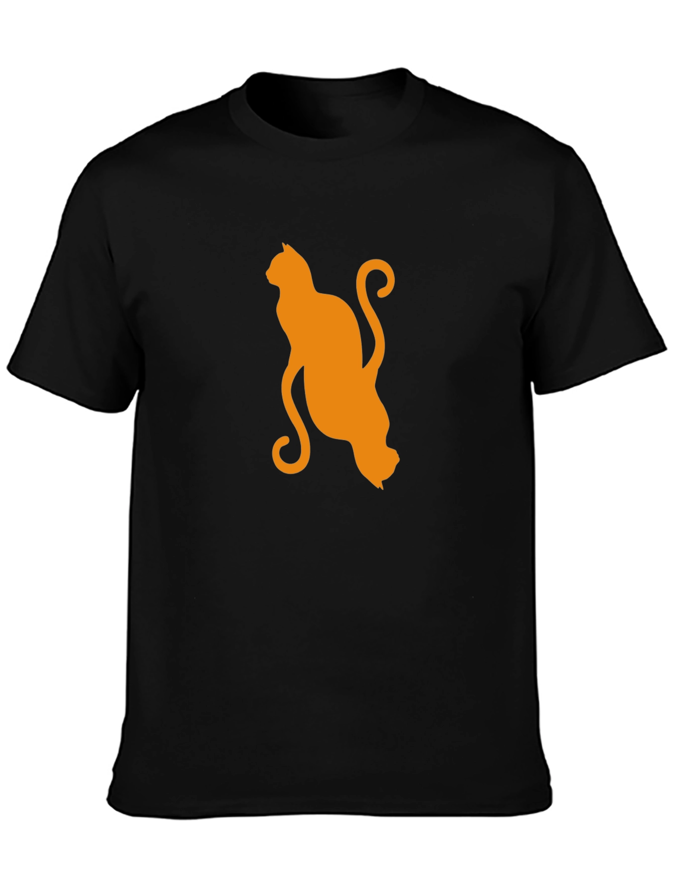 Orange Cat Silhouette Black T-Shirt