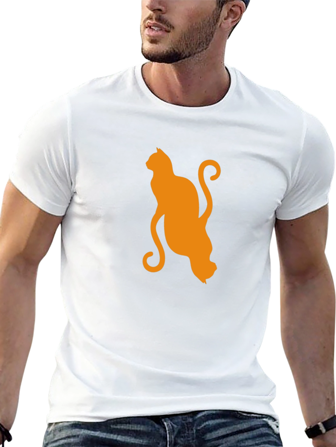 Orange Cat Silhouette Black T-Shirt
