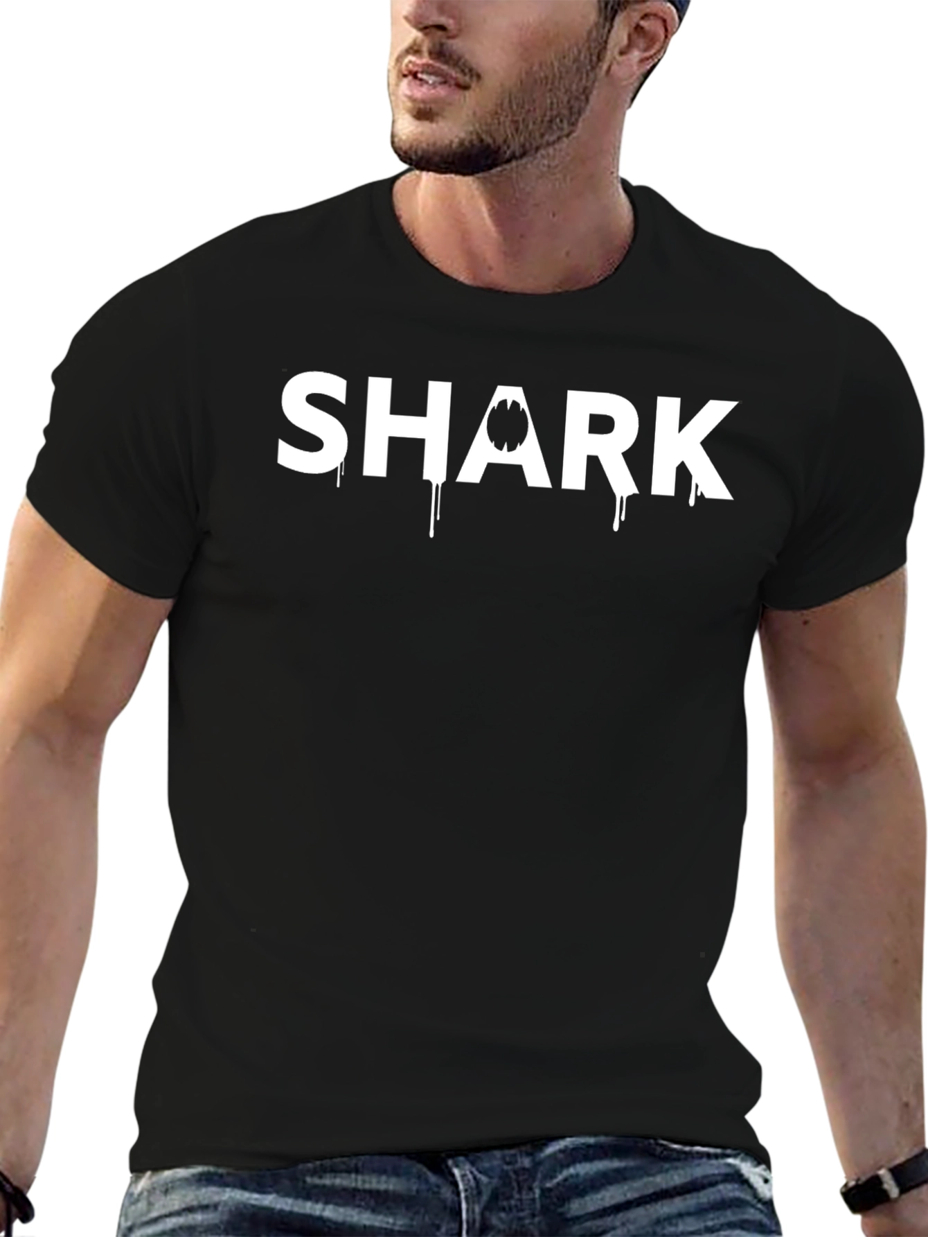 Mens Shark Graphic Print Black T-Shirt