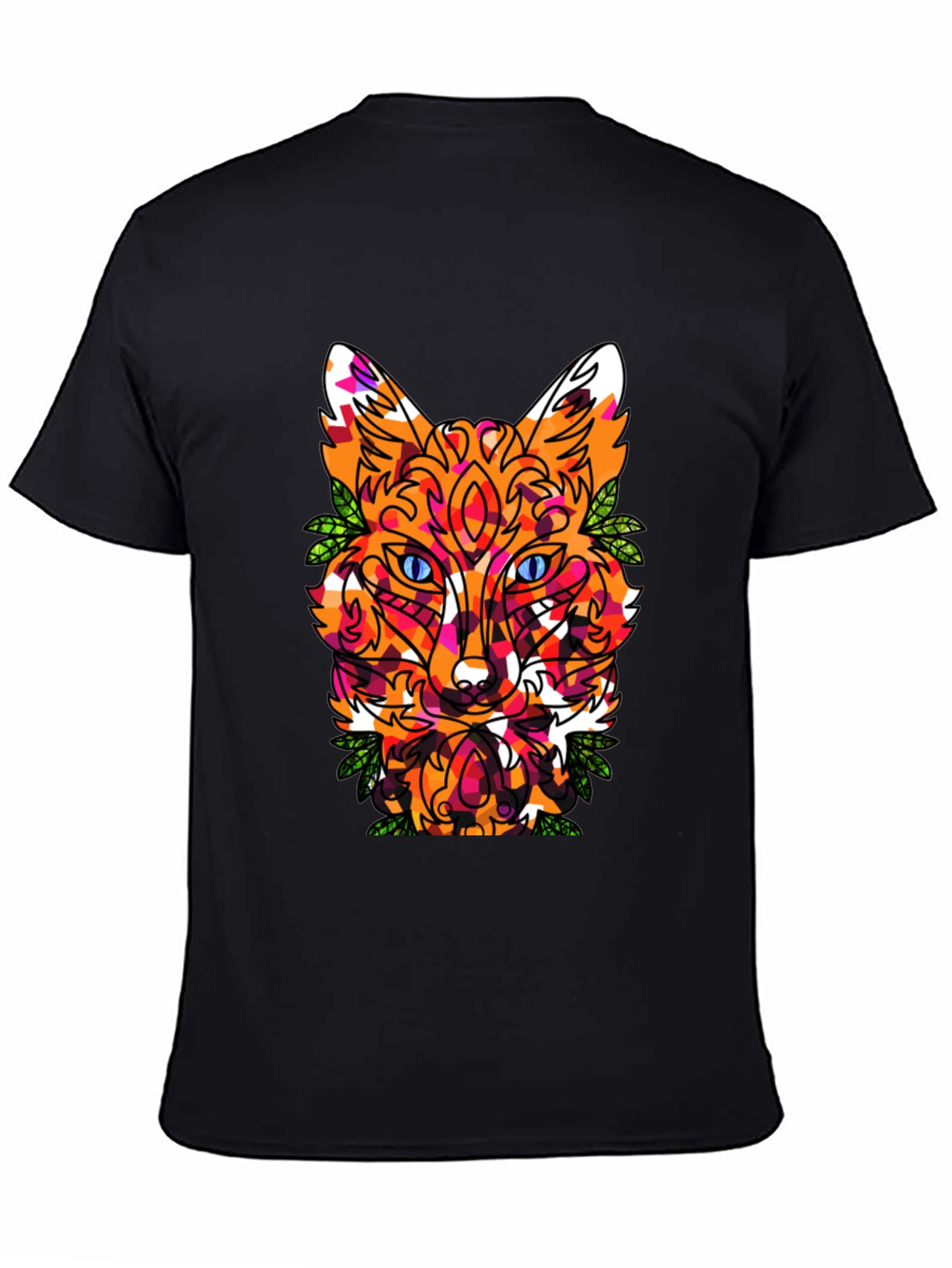 Geometric Fox Head Graphic Print Crew Neck T-Shirt