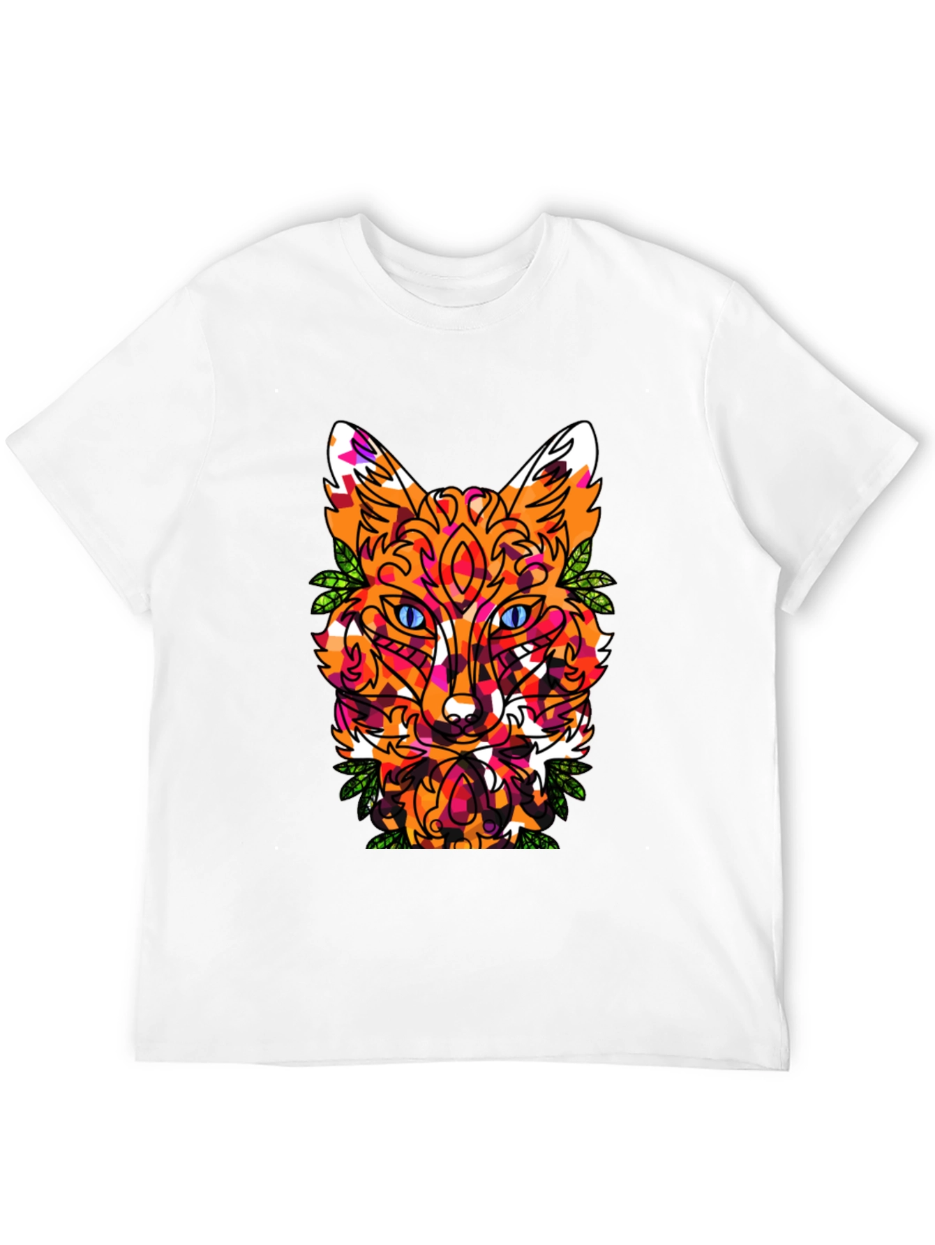 Geometric Fox Head Graphic Print Crew Neck T-Shirt