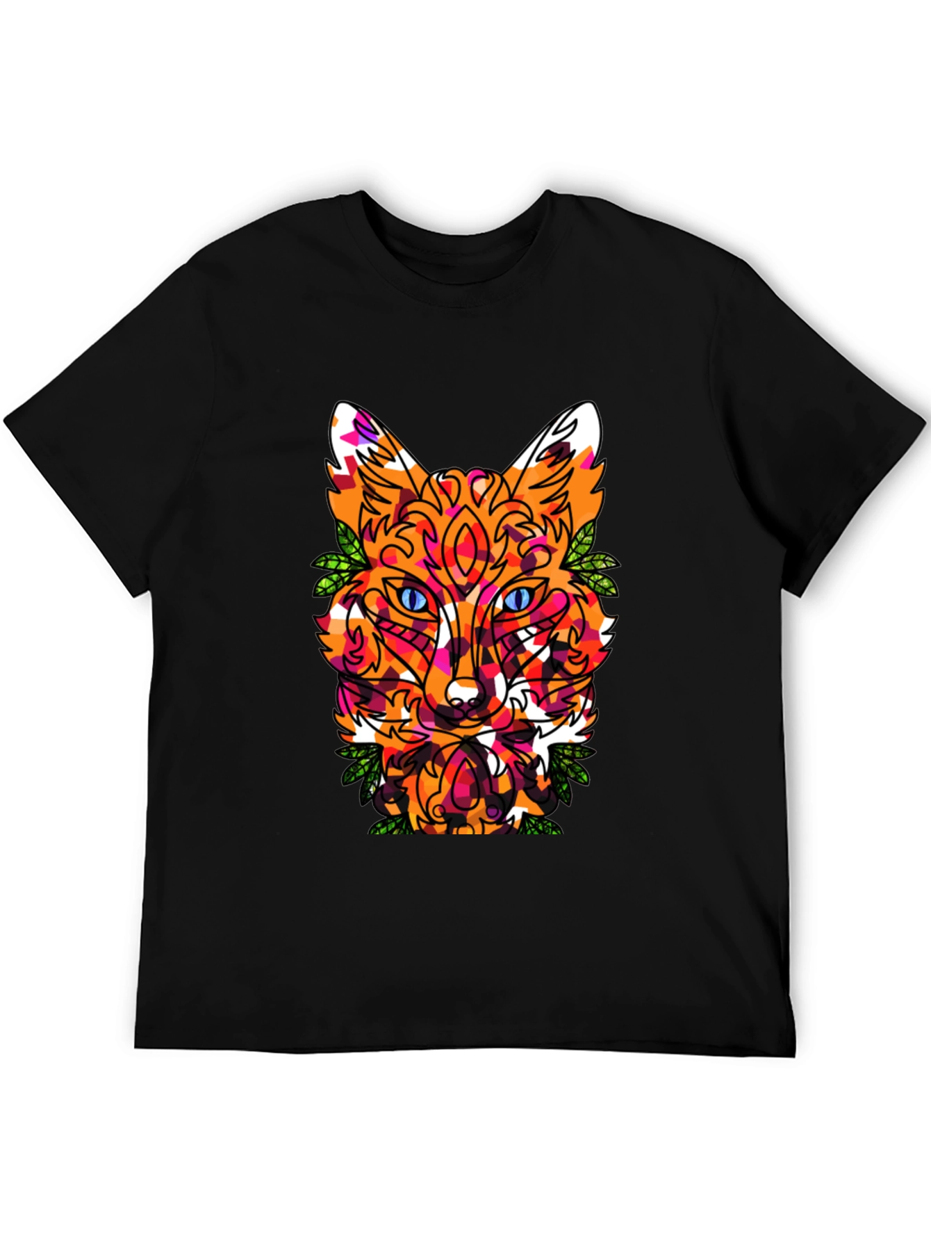 Geometric Fox Head Graphic Print Crew Neck T-Shirt