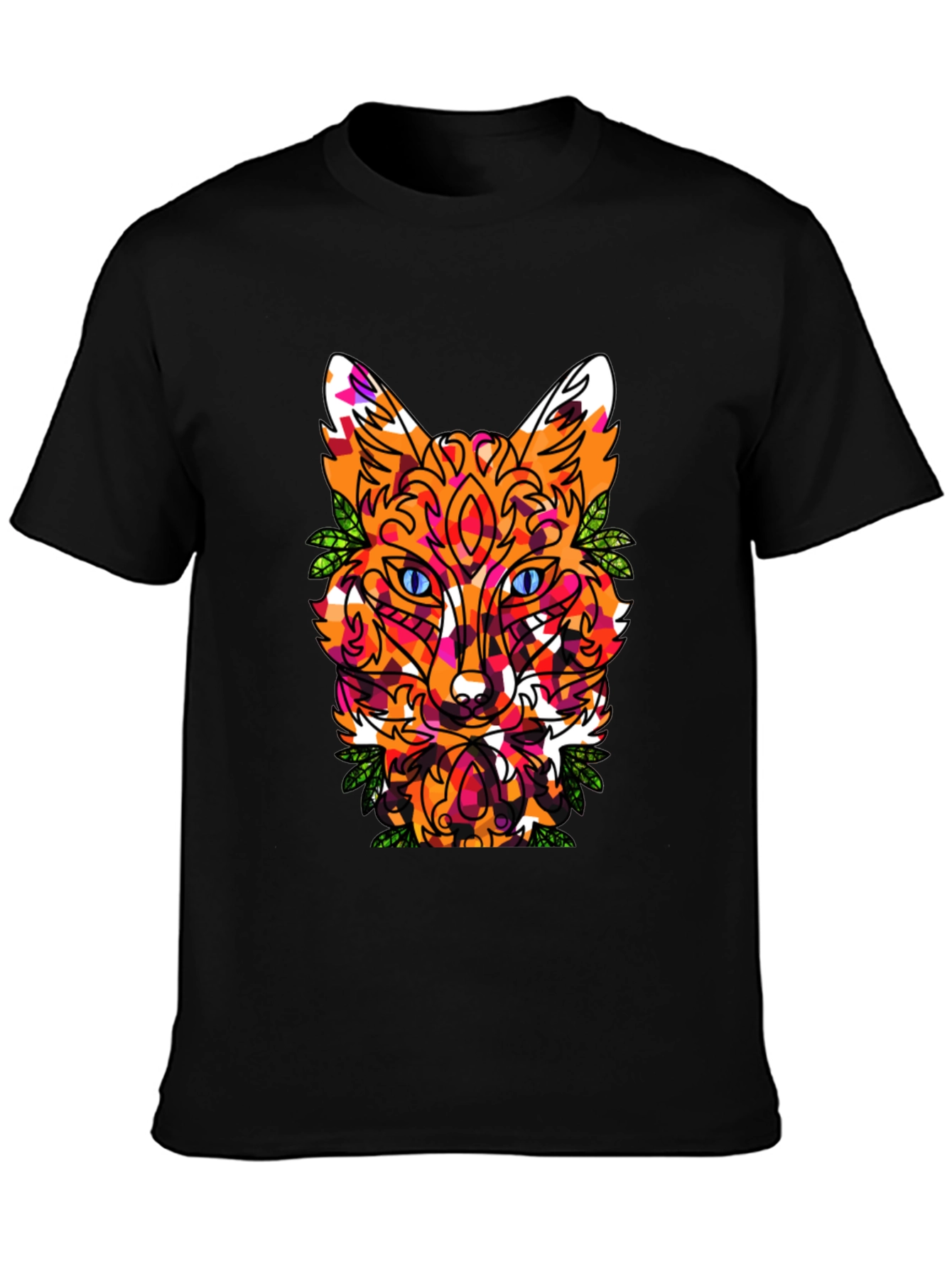 Geometric Fox Head Graphic Print Crew Neck T-Shirt
