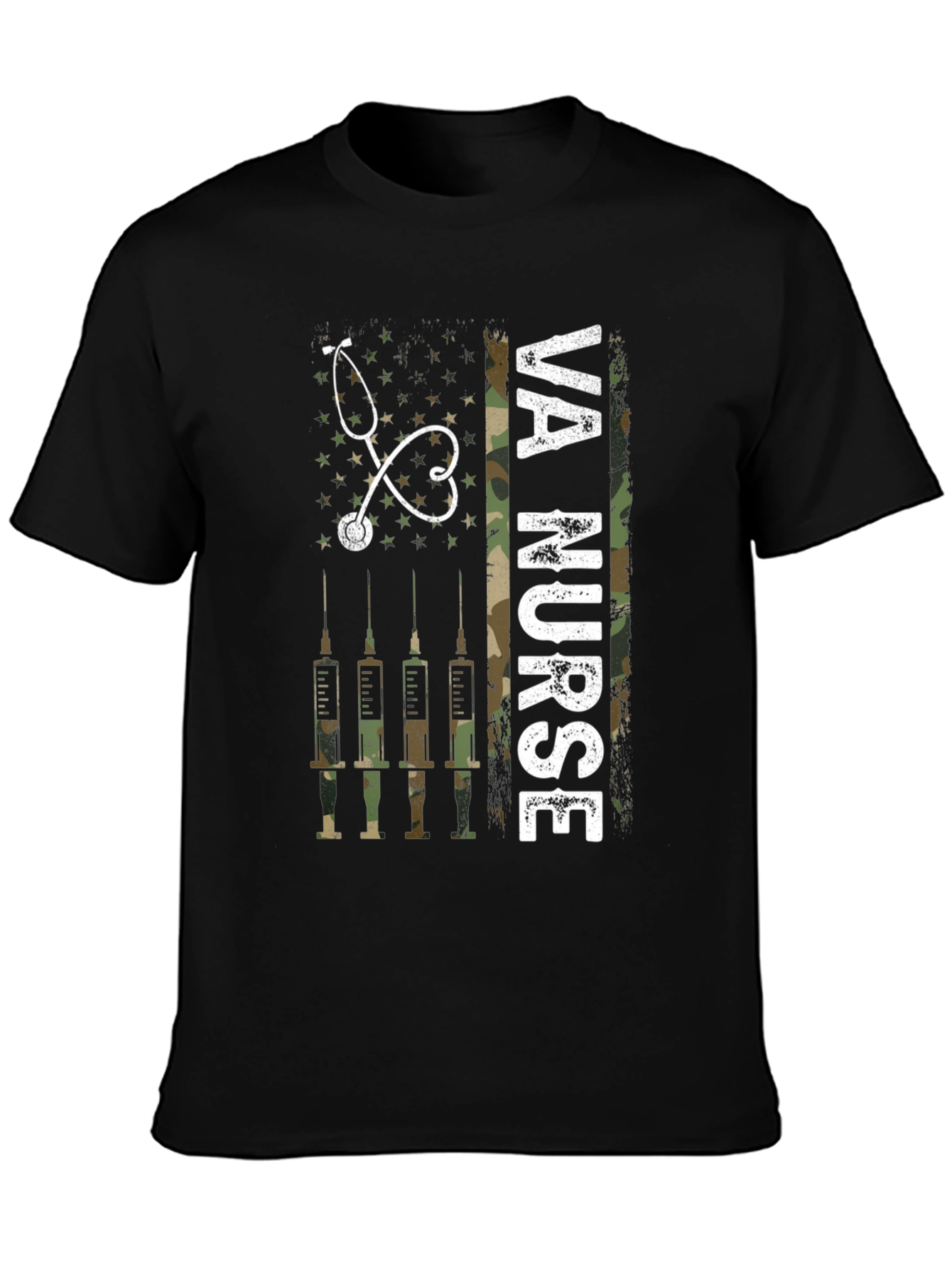 VA Nurse Camo American Flag T-Shirt