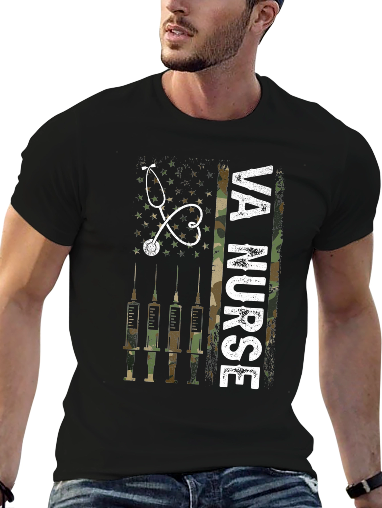 VA Nurse Camo American Flag T-Shirt