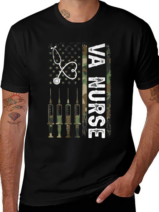 VA Nurse Camo American Flag T-Shirt