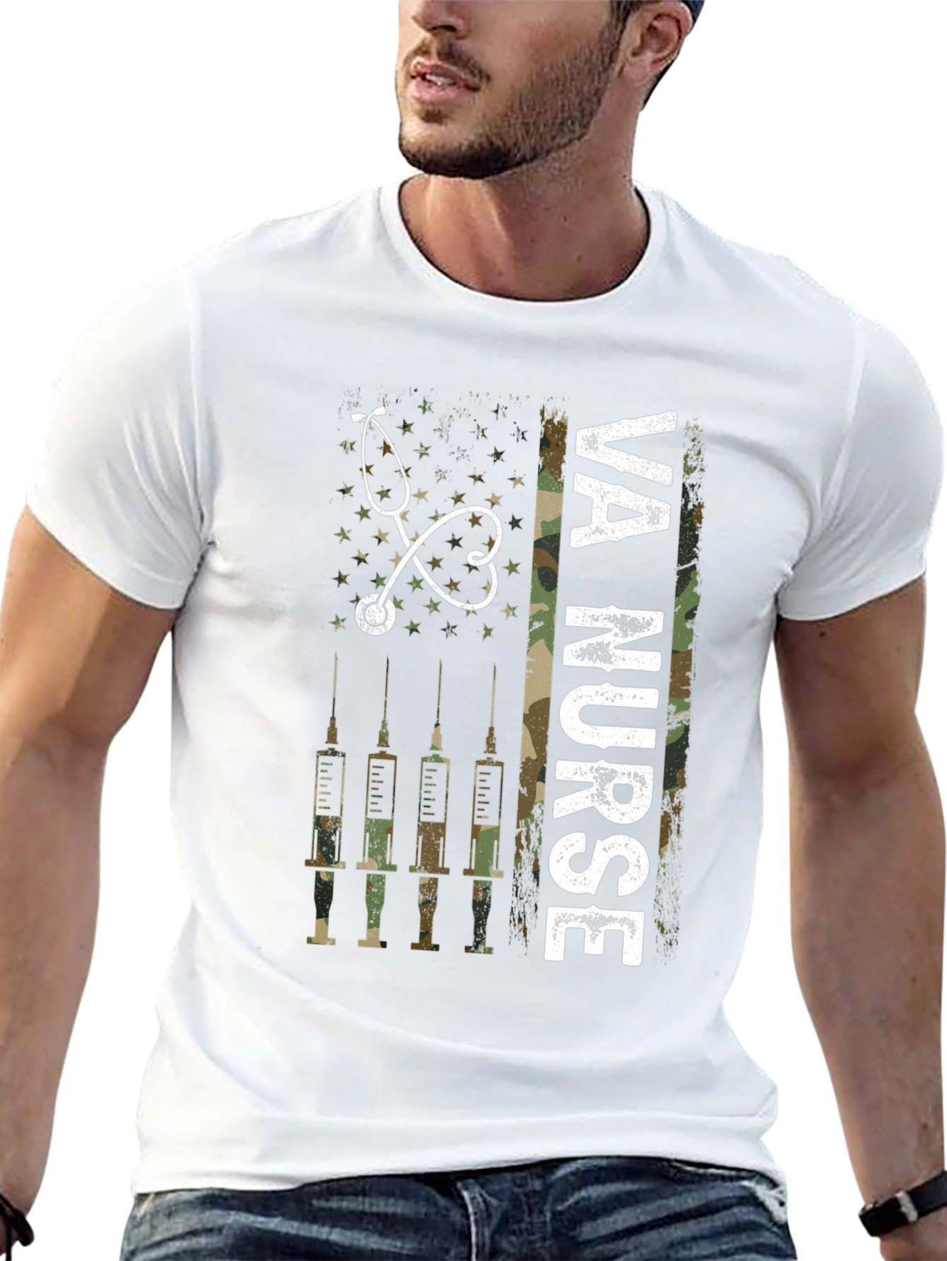 VA Nurse Camo American Flag T-Shirt
