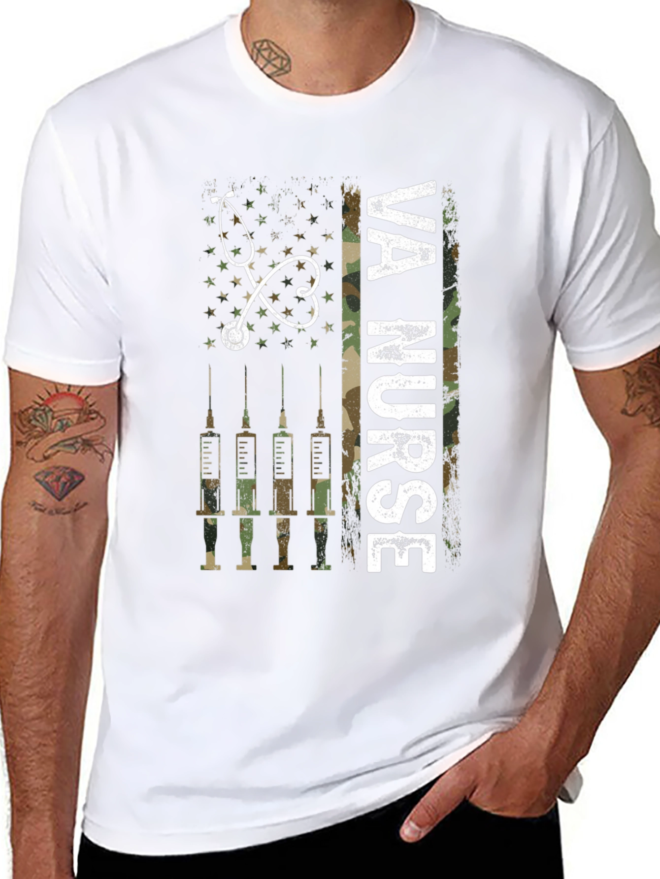 VA Nurse Camo American Flag T-Shirt