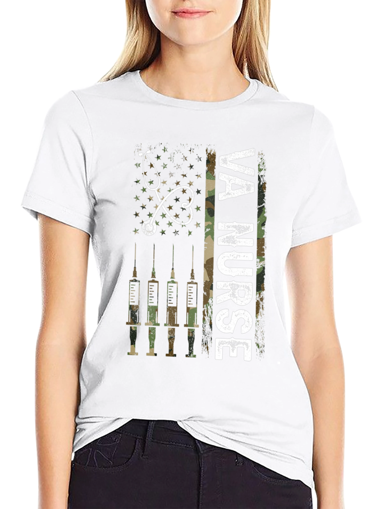 VA Nurse Camo American Flag T-Shirt