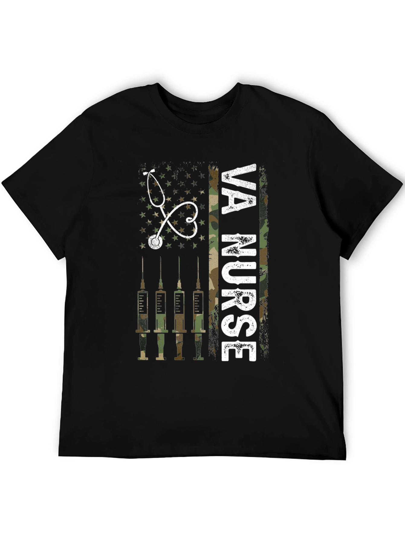 VA Nurse Camo American Flag T-Shirt