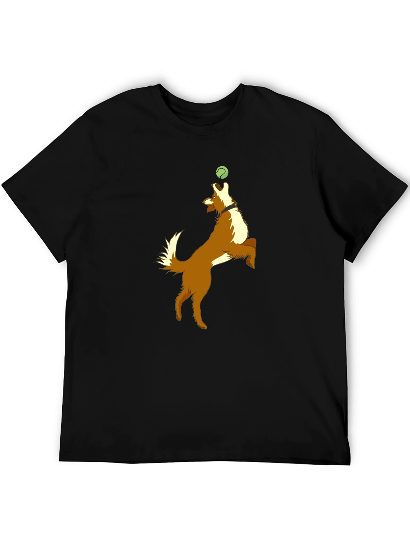 Dog Catching Ball Graphic Black T-Shirt