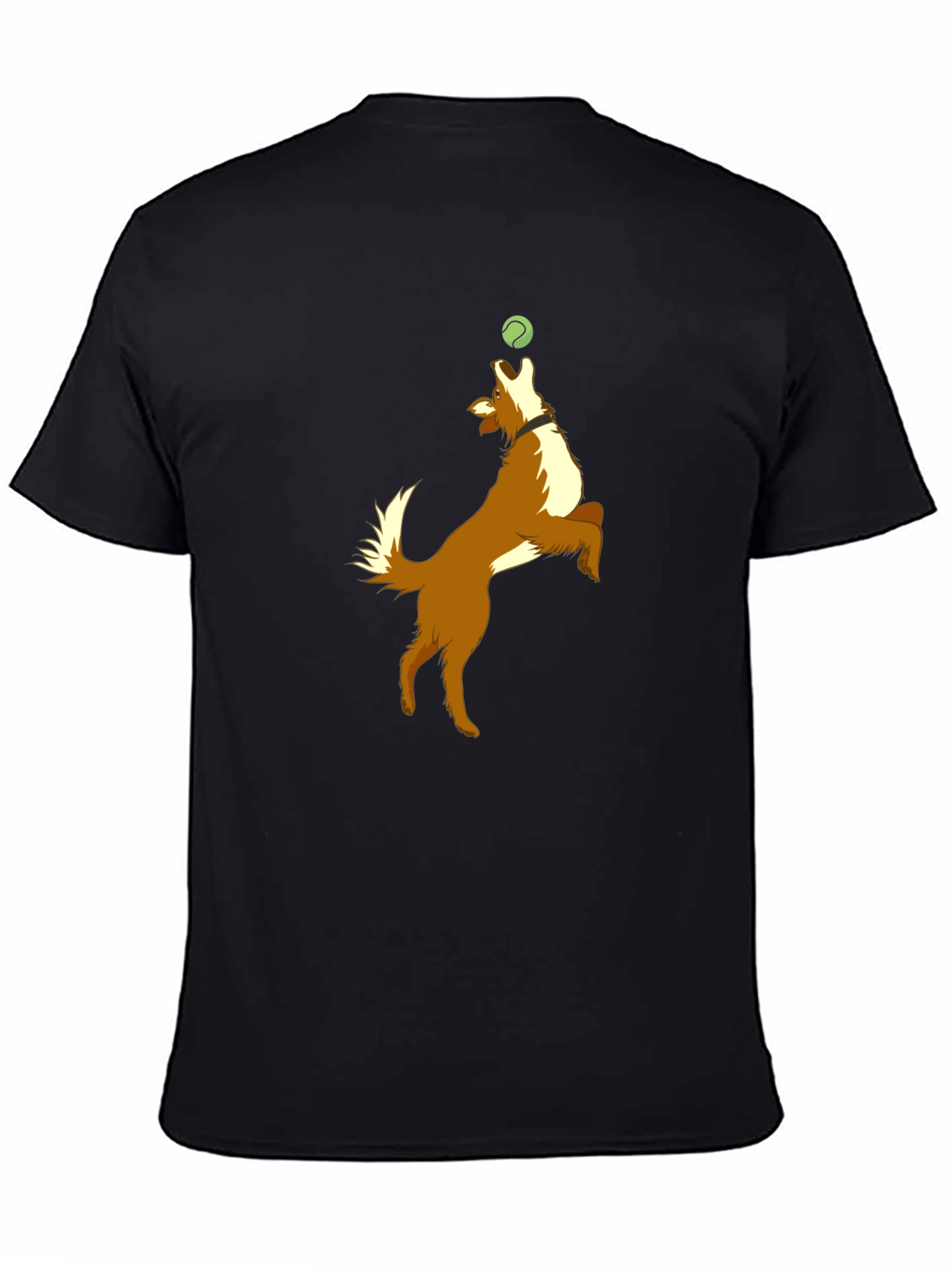 Dog Catching Ball Graphic Black T-Shirt