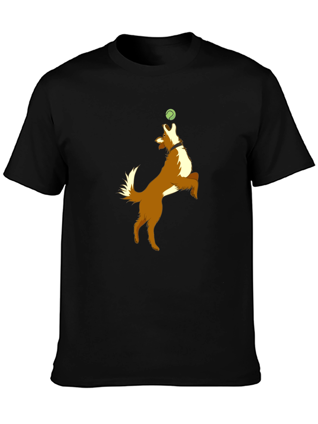 Dog Catching Ball Graphic Black T-Shirt
