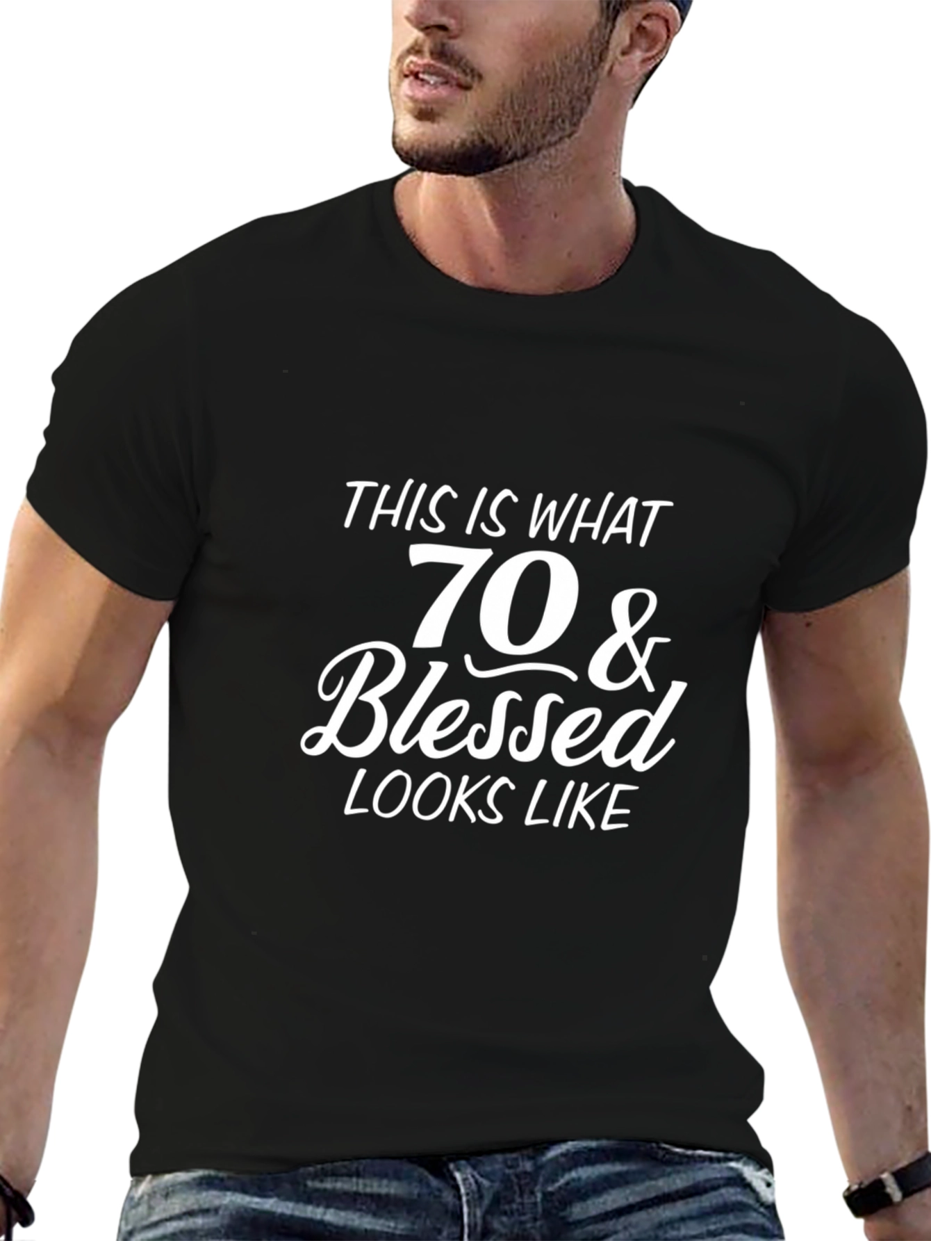 70 & Blessed Black T-Shirt
