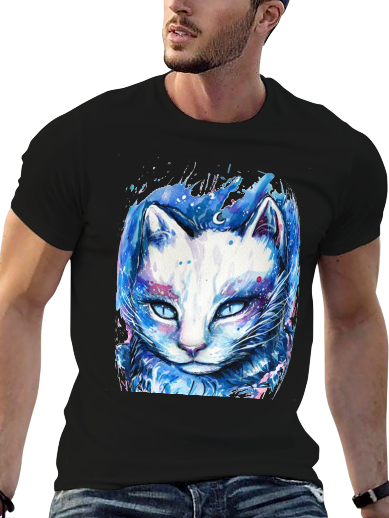 Cosmic Cat Graphic Tee - Black T-Shirt