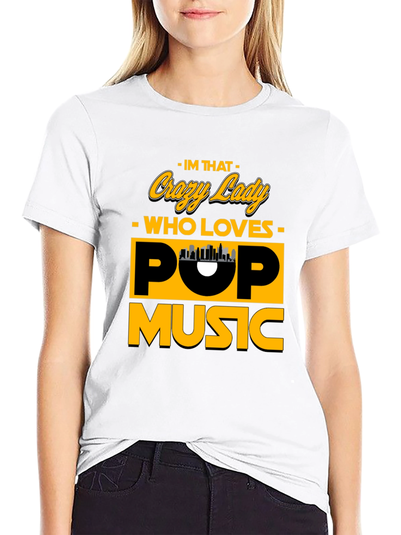 Crazy Lady Pop Music Black T-Shirt