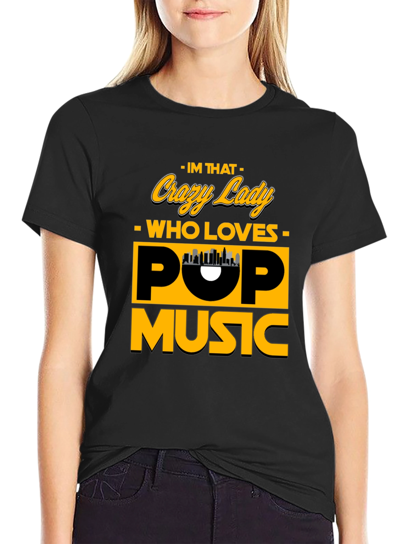 Crazy Lady Pop Music Black T-Shirt