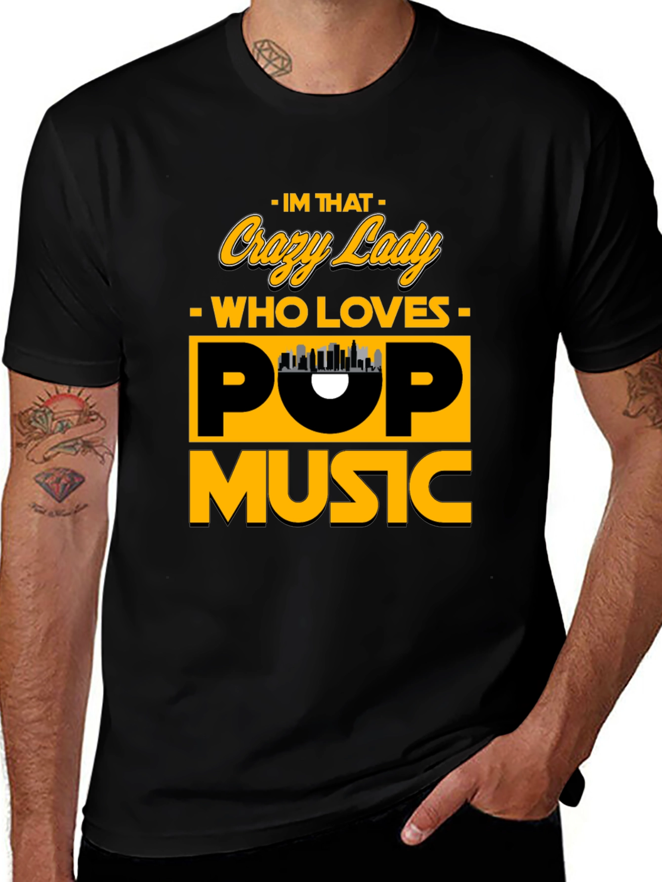Crazy Lady Pop Music Black T-Shirt