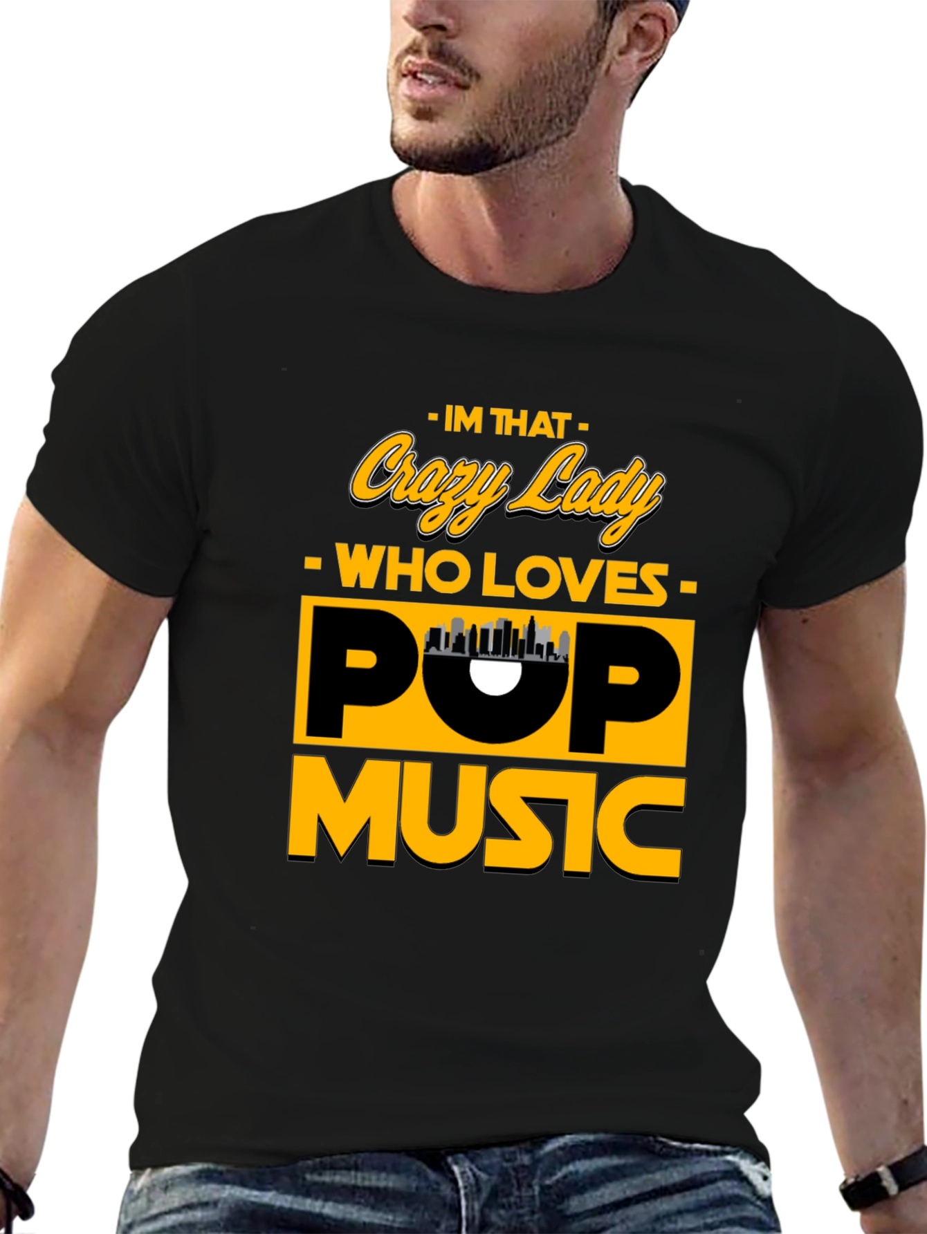 Crazy Lady Pop Music Black T-Shirt