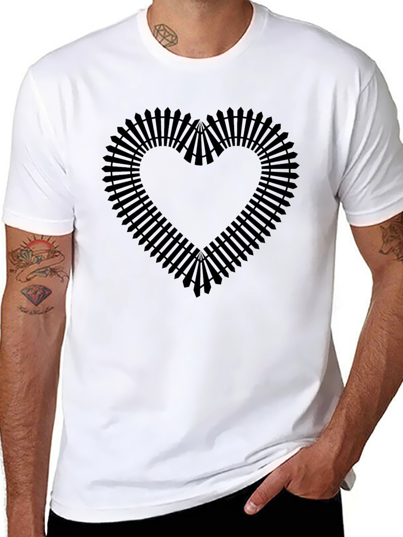 Railroad Heart Black T-Shirt - Unique Design