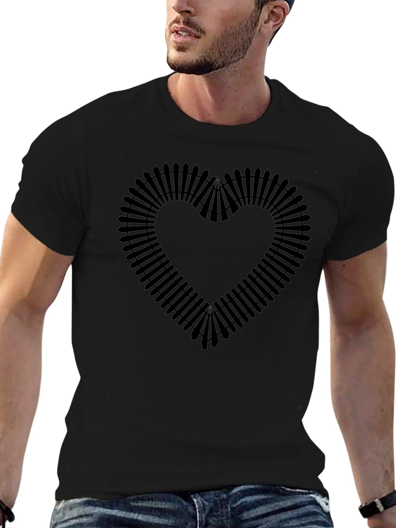 Railroad Heart Black T-Shirt - Unique Design